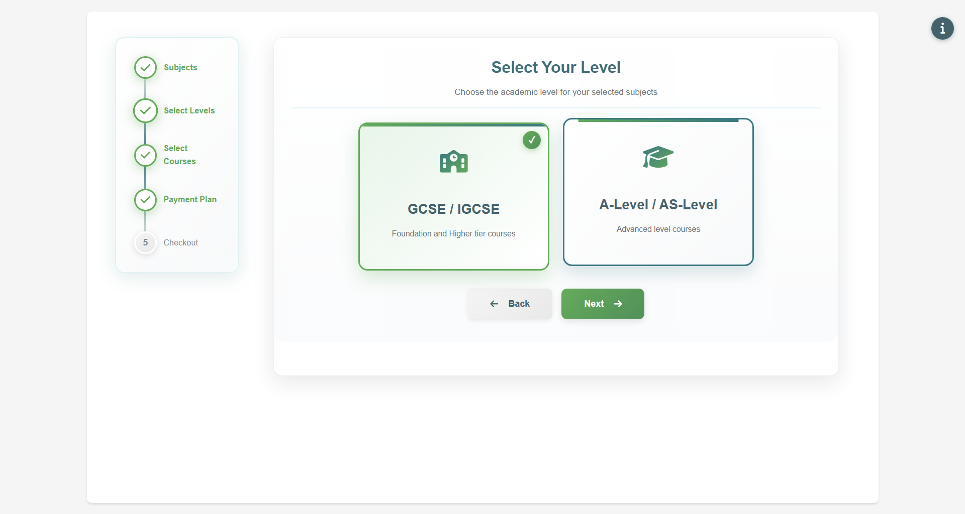 Form Step 2 - Select Levels