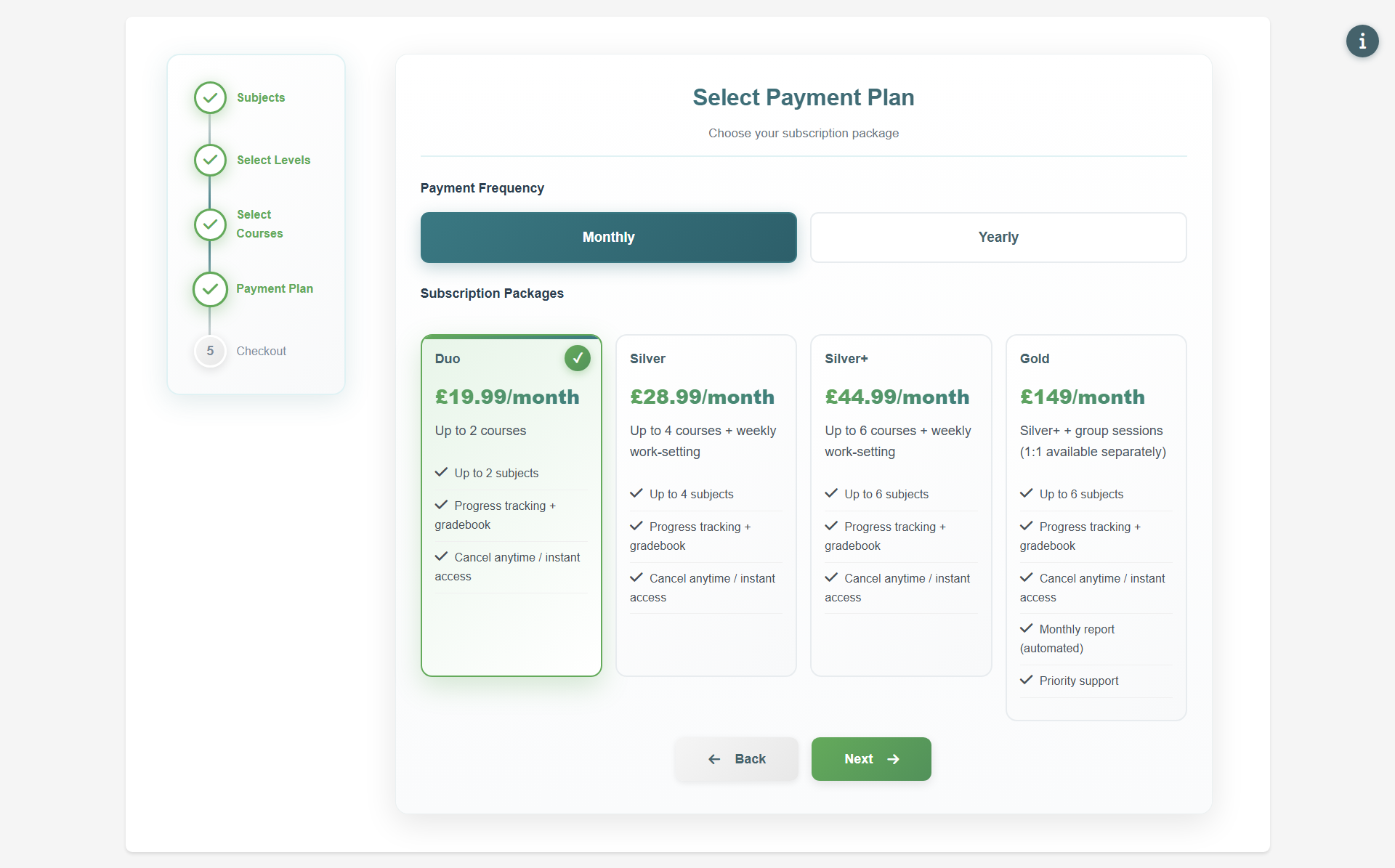 Form Step 4 - Choose Plan