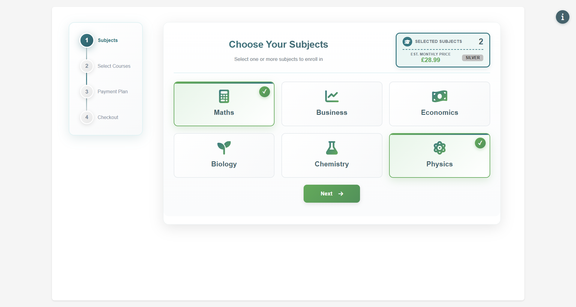 Form Step 1 - Select Level